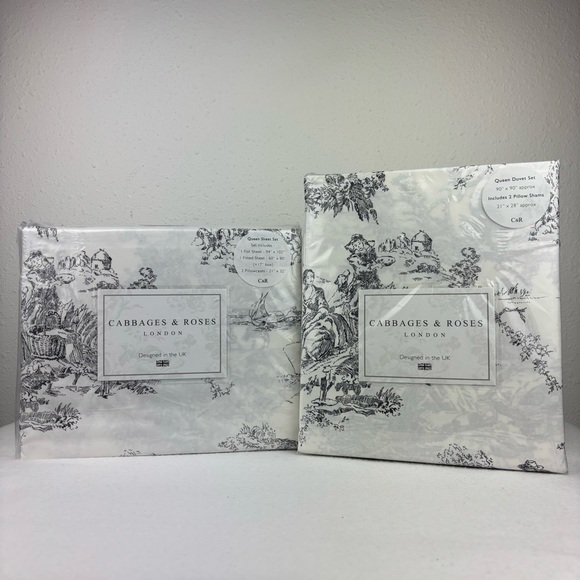 Cabbages & Roses QUEEN Country Toile Duvet Cover Setand QUEEN Sheet Set COMBO